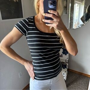 Polo by Ralph Lauren Black and White Striped Short Sleeve Tee